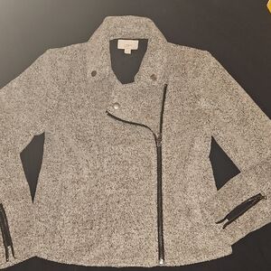 LOFT Gray Teddy Jacket with Zipper Accents